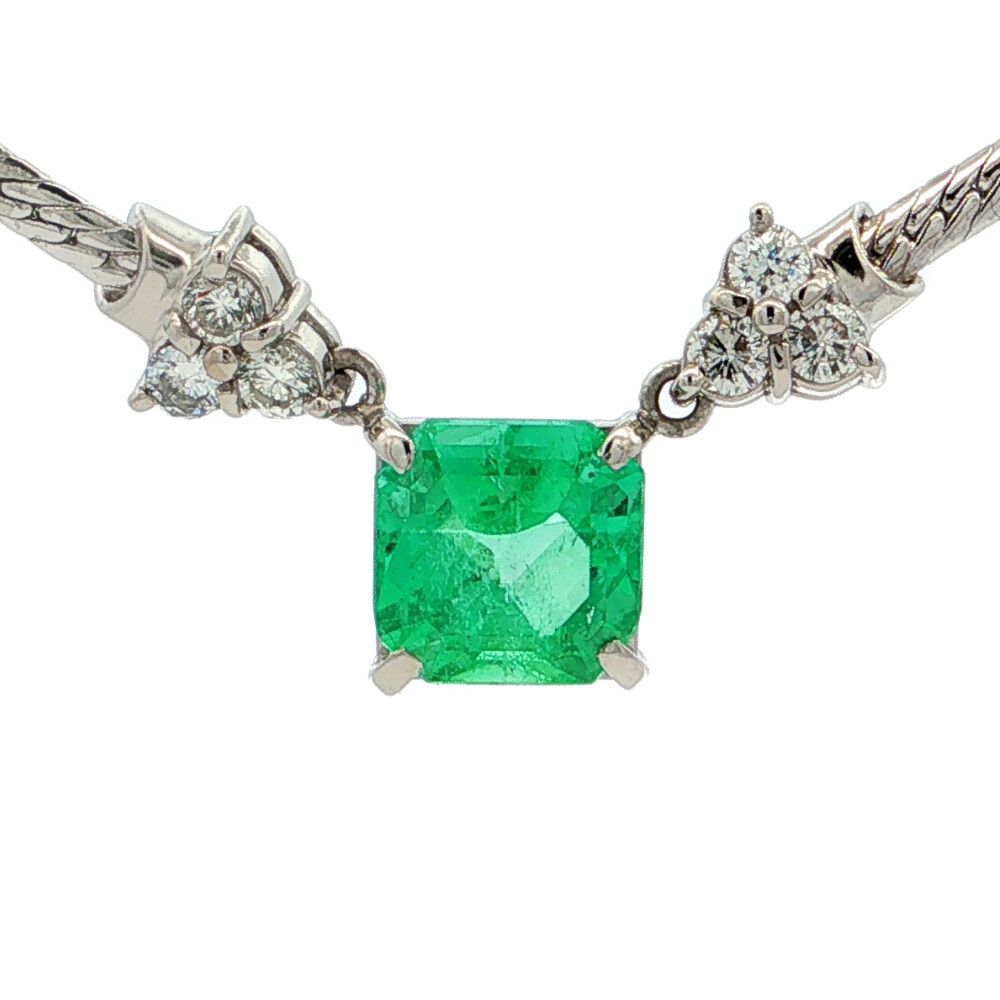 1.4ct 0.25ct エメラルド メレダイヤネックレス ペンダント Pt900-Pt850-9.6g プラチナ【♀】【S】【レディース】★■613767【中古】