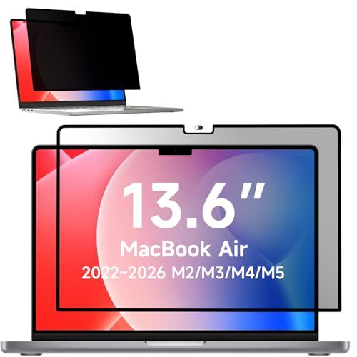 MacBook Air 13.6 M5/M4/M3/M2 2022-2026用 覗き見防止フィルター ナノサクション式 吸着式 プライバシーを守る 保護フィルム 粘着タイプ ブルーライトカット のぞき見防止フィルム 反射防止 キズ防止 両面使 f00b9c80