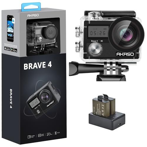 アクションカメラ AKASO Brave4-4Kウェアラブルカメラ 2000万画素 EIS手ブレ補正 5倍ズーム WiFi搭載 外部マイク対応 水中カメラ 30M防水 広角レンズ HDMI出力 1050mAh*2 アクションカム 小型 スポー 685e862f