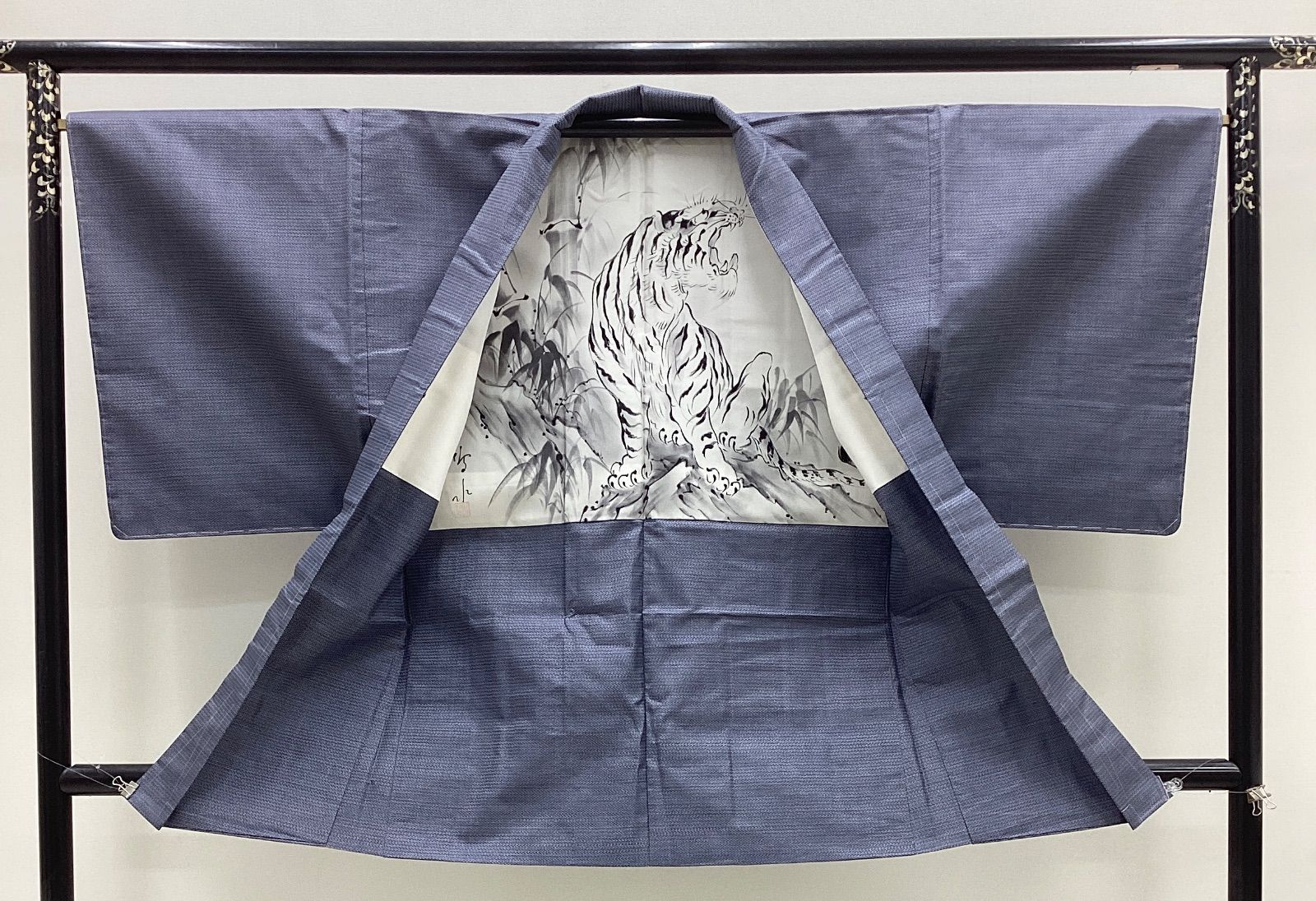 中古品　袷羽織　大島紬　メンズ　鼠系　正絹　R843