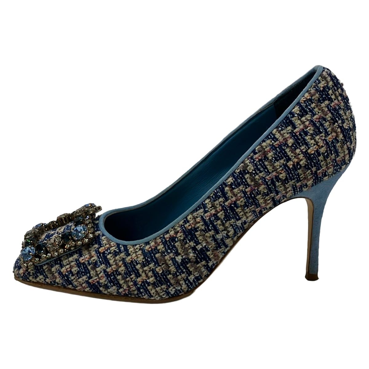 MANOLO BLAHNIK(マノロブラニク) パンプス 37 1/2 レディース - ネイビー×ライトブルー×マルチ ビジュー/アウトソール張替済