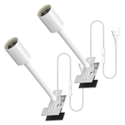 電球ソケット E26、クリップライトソケット、植物育成ライトに適しています、スイッチ付き 1.6 メートルのコード、ネックチューブの長さ 18.5,ホワイト,2個入りas 048eafbd