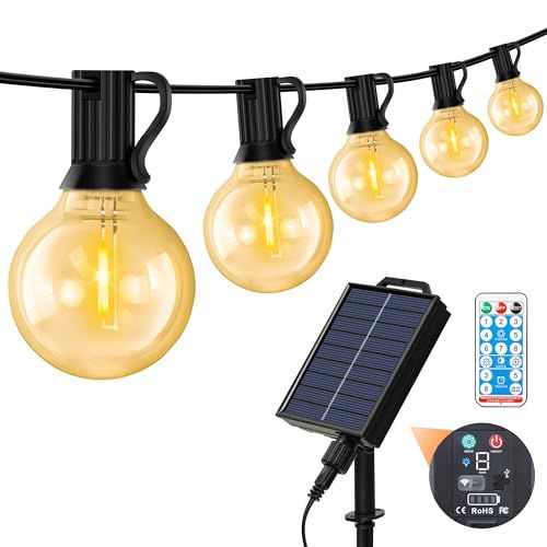 ストリングライト ソーラー 11.5m 防水 夜間自動点灯 17個LED電球 G40 E12口金 電球色 PC素材 破損しにくい 8種点灯モード USB充電可能 調光可能 タイマー機能 リモコン付き 残量表示機能 屋外照明 イルミネーション 3134325f