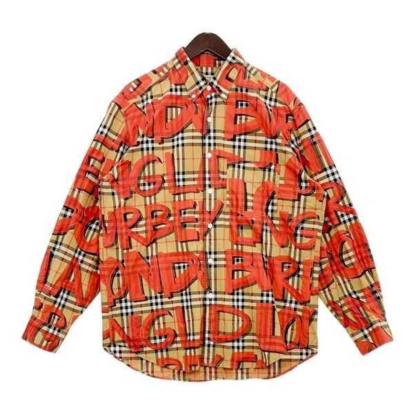 BURBERRY バーバリー 長袖 シャツ Graffiti Print Vintage Check Shirt カジュアル メンズ XLサイズ ブラウン レッド トップス DM19117■