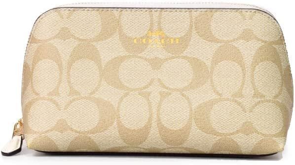 正規品 コーチ コスメポーチ COACH コーティングキャンパス レザー シグネチャー コスメティック 化粧ポーチ ライトカーキ×チャーク 53385