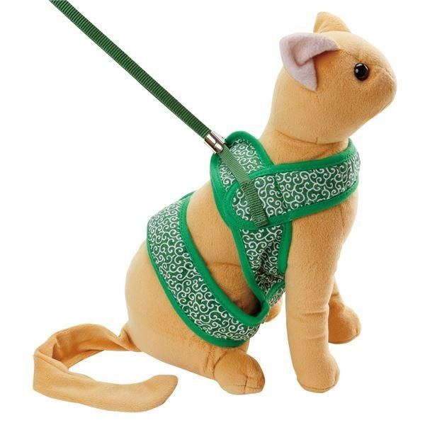 （まとめ）猫小町ソフトハーネスリード 唐草 S グリーン(ペット用品)〔×3セット〕
