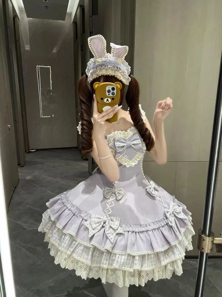パープル ロリータ ワンピース ヘアバンド セット