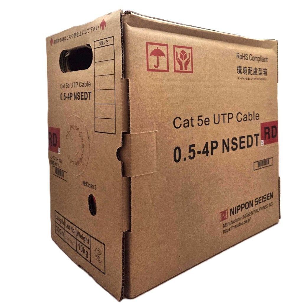 《X05143》日本製線 Cat5e UTP Cable 0.5-4P NSEDT (赤色) 300m LANケーブル 未使用品 !