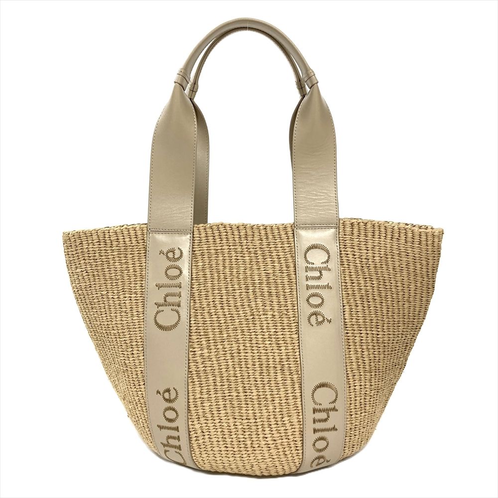 クロエ Chloe ミフコ コラボ バスケット トートバッグ ペーパー レザー 02-24-68-65 ベージュ ラージ カゴバッグ レディース【中古】