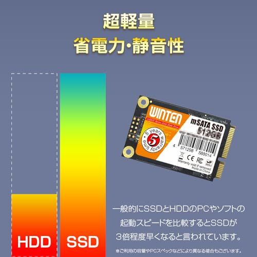 WINTEN SSD 512GB ｍSATA 最大読取530MB/s 最大書込500MB/s 3D NAND SATA 6Gb/s 5年保証 WTMSATA-SSD-512GBAR b37834db