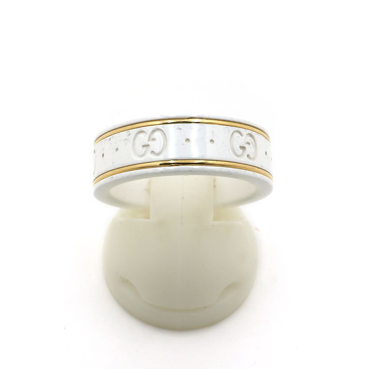 【 良品 】GUCCI グッチ 指輪 GG アイコン リング セラミック K18YG 14 13.6号 ICON インターロッキングG 325964 ジュエリー ホワイト ユニセックス