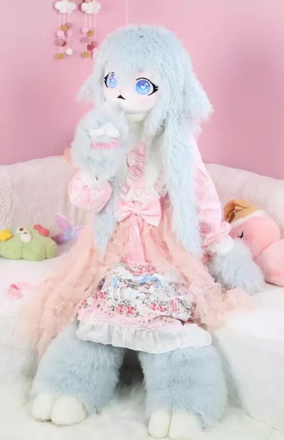 ファースーツ 着ぐるみセット 羊 青 可愛い ケモノ ファースーツ 全頭