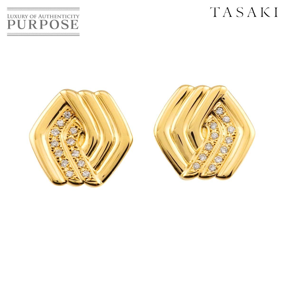 タサキ TASAKI ダイヤ 0.15ct×2 イヤリング K18 YG イエローゴールド 750 田崎真珠 Earrings Clip on 90315756