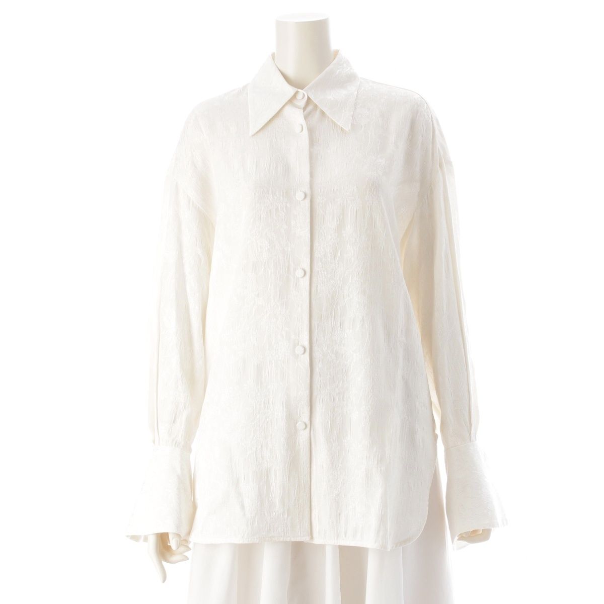 マメ クロゴウチ 25AW コットン Floral Jacquard Shirt ジャガード 長袖シャツ MM25FW-SH020 ホワイト 2【中古】