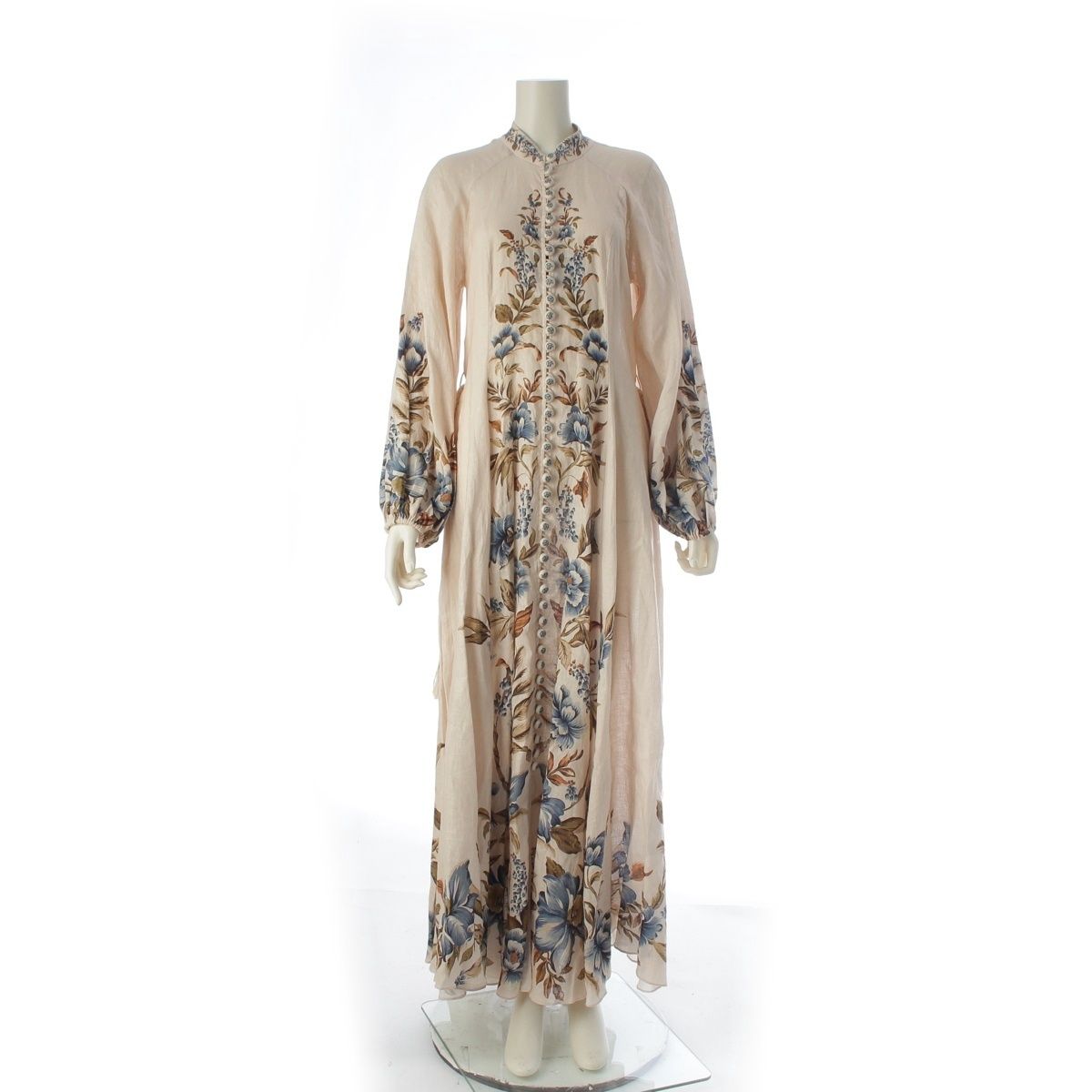 ジマーマン Zimmermann リネン ALLIANE BILLOW フローラル ベルト付き ロング ワンピース ドレス ベージュ 1【中古】