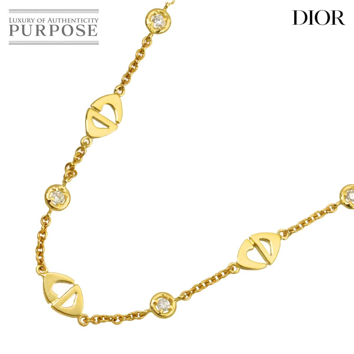 クリスチャン ディオール Christian Dior ダイヤ ネックレス 40cm K18 YG イエローゴールド 750 Diamond Necklace 90321989
