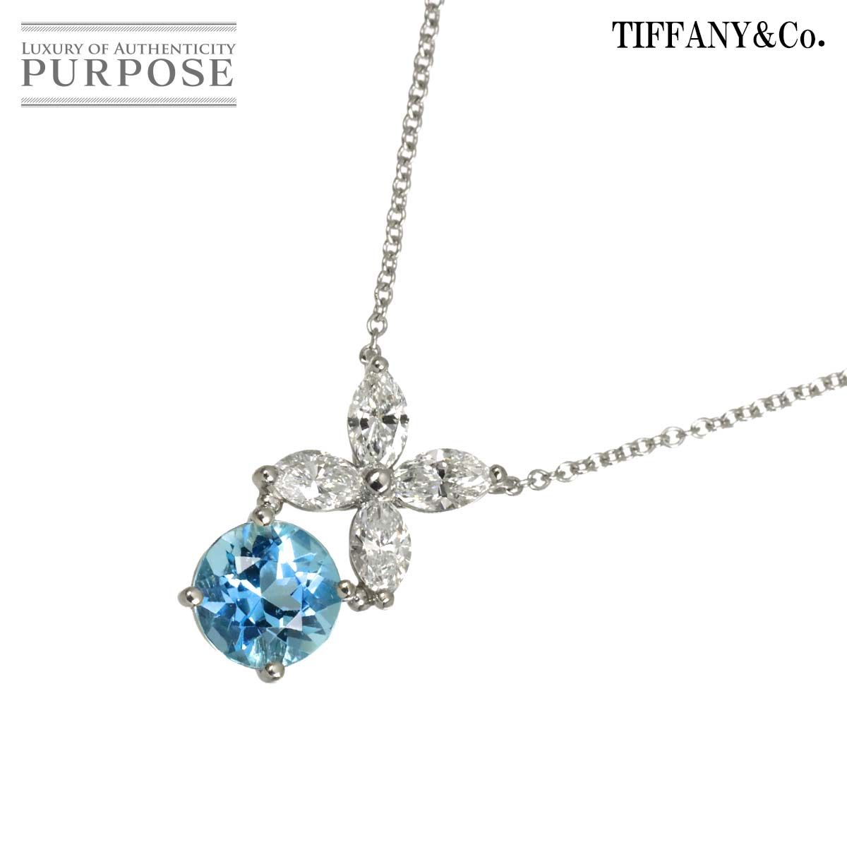 ティファニー TIFFANY&Co. ビクトリア アクアマリン ダイヤ ネックレス 40cm Pt プラチナ フラワー 花 Necklace 90324456