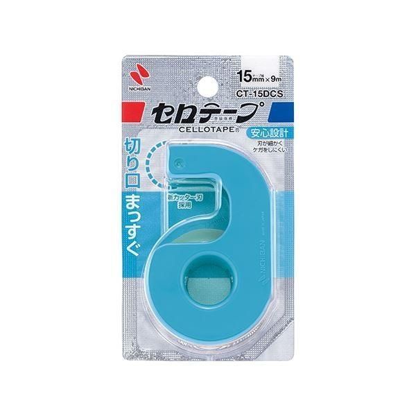 （まとめ） ニチバン 小巻セロテープカッター付 15mm スカイブルー〔×50セット〕