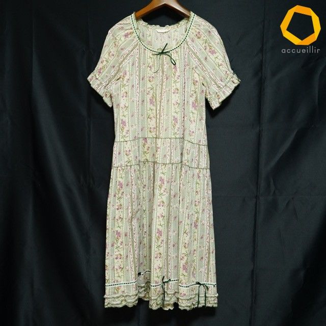 #sxc ピンクハウス PINKHOUSE ワンピース 白 緑 花柄 半袖 リボン レディース [984122]