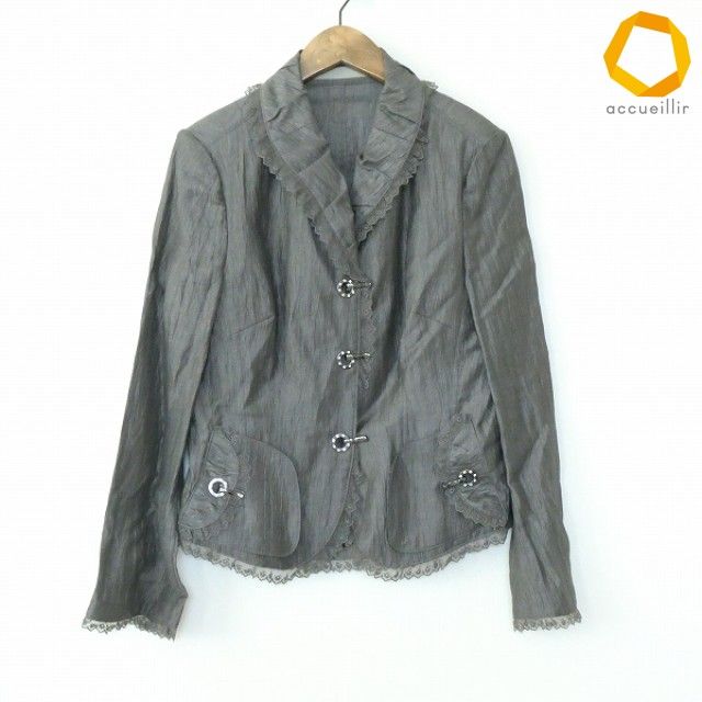 #a GKITALIYA 伊太利屋 ジャケット 9 グレー系 レース 麻 ラインストーン レディース [985626] k01