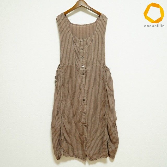 #anc ネストローブ nest Robe ワンピース 紺 茶色 ノースリーブ 薄手 麻 ストライプ レディース [988551]