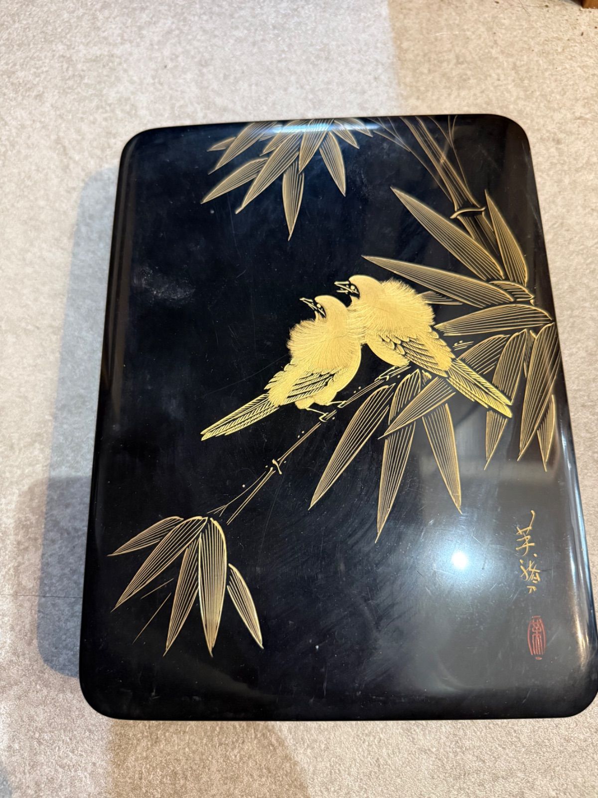 輪島塗 蒔絵 硯箱 文箱 書道具一式 落款印あり （筆・墨・硯）