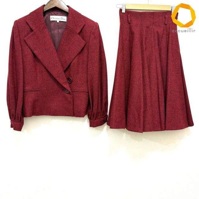 #wnc クリスチャンディオール ChristianDior スカートスーツ 9 赤系 セットアップ ツーピース ツイード ヴィンテージ レディース [1003576]