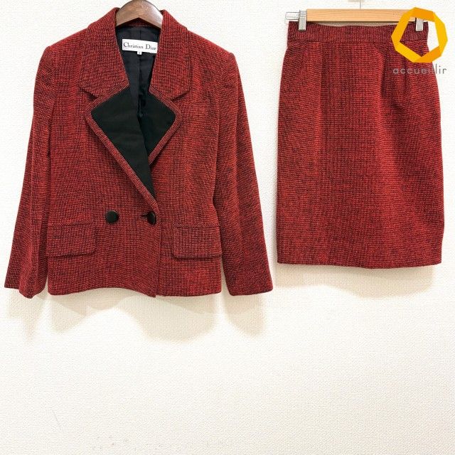 #wnc クリスチャンディオール ChristianDior スカートスーツ 9 赤系 黒 セットアップ 切替 シルク使い ヴィンテージ レディース [1003579] 20,720円