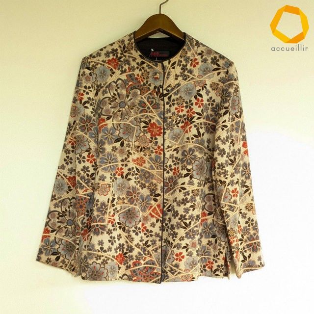 #anc シセンドウ 詩仙堂 シャツ・ブラウス ベージュ グレー オレンジ ちりめん 花柄 レディース [993954]