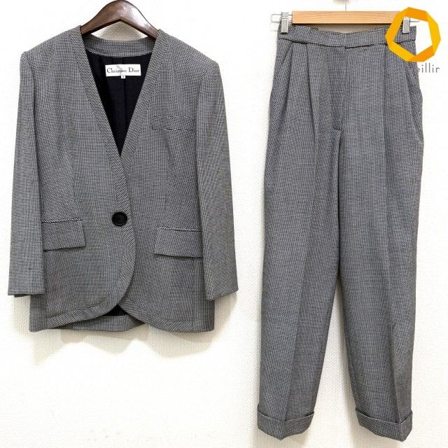 #wnc クリスチャンディオール ChristianDior パンツスーツ 9 黒 白 セットアップ 千鳥格子 ノーカラー ヴィンテージ レディース [1003584] 20,720円