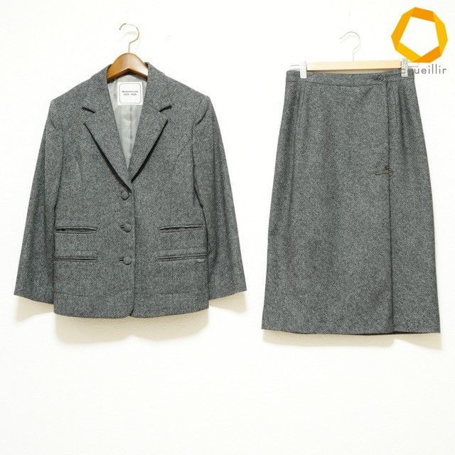 #wnc マドモアゼルノンノン MademoiselleNONNON スカートスーツ グレー MOON社 シンプル カシミア混 レディース [933302]