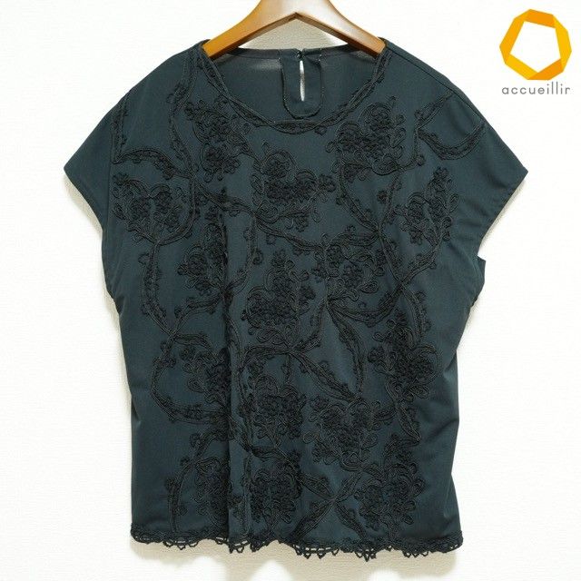 #snc レリアン Leilian カットソー 13+ 黒 花柄 ノースリーブ 刺繍 大きいサイズ レディース [994820]