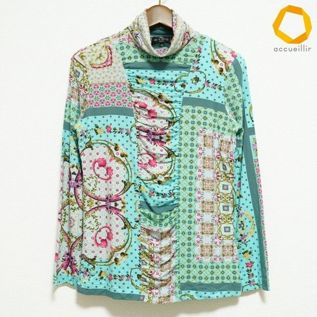 #anc エトロ ETRO カットソー 46 マルチ 水色 花柄 総柄 イタリア製 ハイネック タグ付 レディース [1004763]