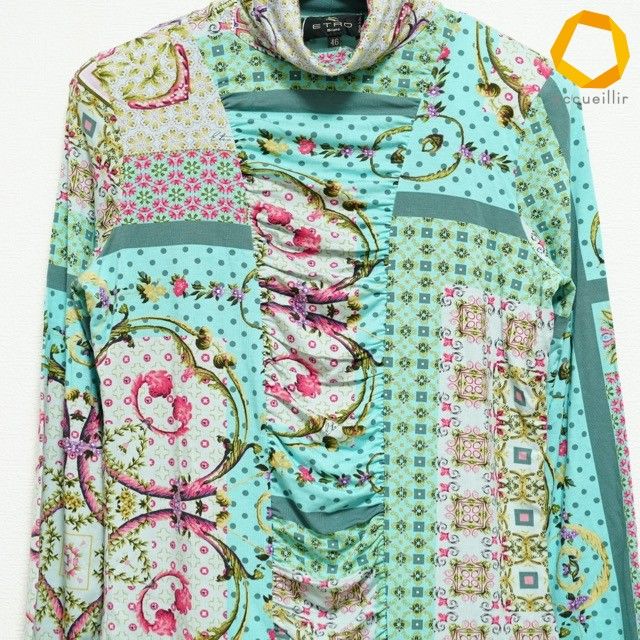 #anc エトロ ETRO カットソー 46 マルチ 水色 花柄 総柄 イタリア製 ハイネック タグ付 レディース [1004763]