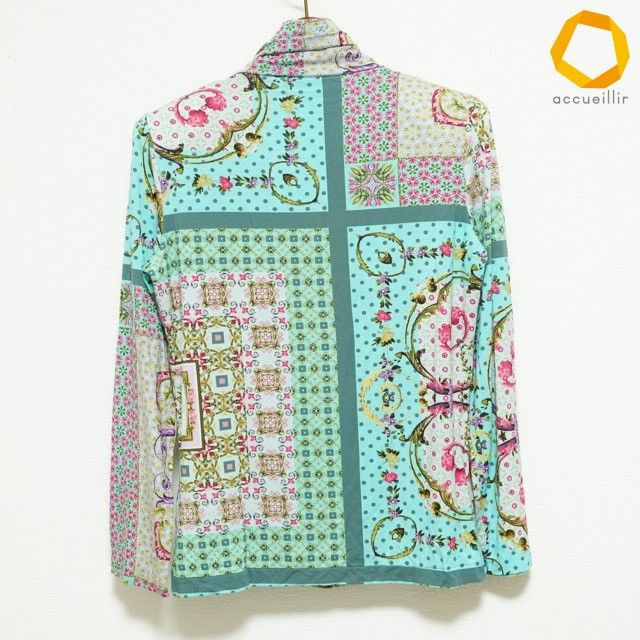 #anc エトロ ETRO カットソー 46 マルチ 水色 花柄 総柄 イタリア製 ハイネック タグ付 レディース [1004763]