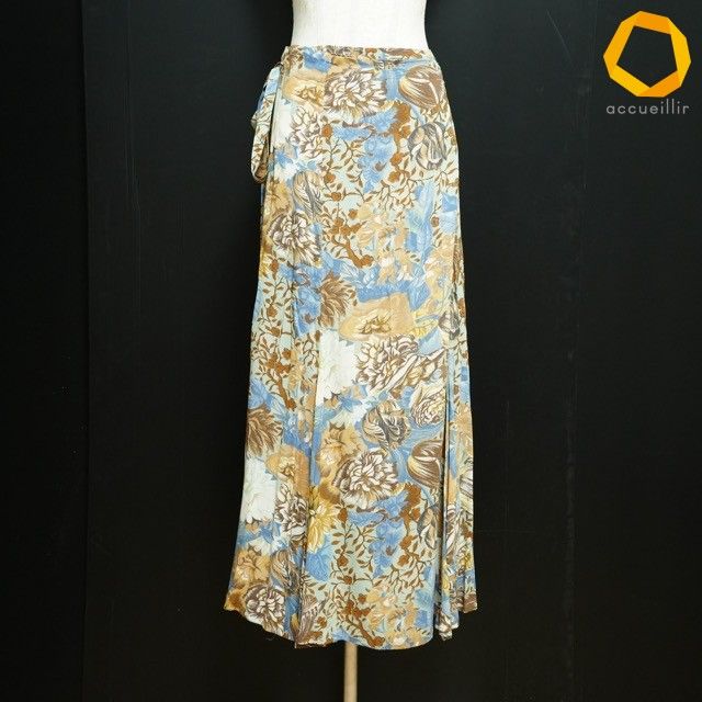 #anc ケンゾー KENZO スカート 2 黄色 花柄 総柄 巻きスカート プリーツ レディース [970038]