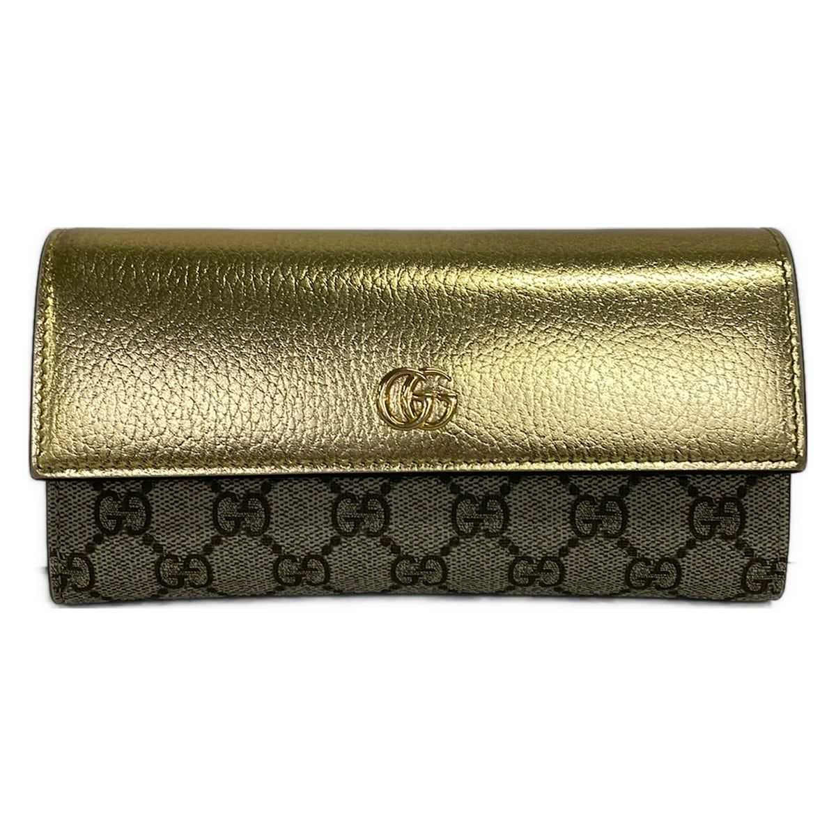 GUCCI(グッチ) 長財布 GGマーモント 456116 ゴールド×ベージュ×ダークブラウン LIMITED EDITION レザー