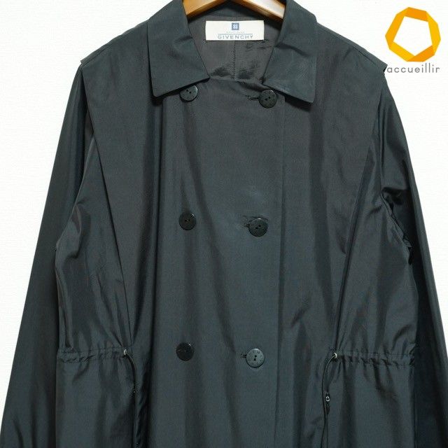 anc ジバンシィ GIVENCHY コート 42 黒 シルク ダブル ロング