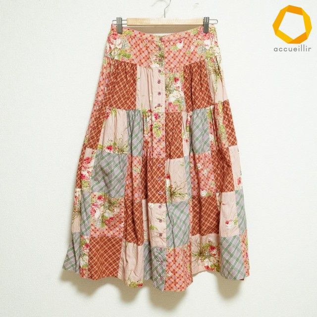 #anc ワンダフルワールド WONDERFUL WORLD スカート ピンク 花柄 フレア パッチワーク レディース [970661]