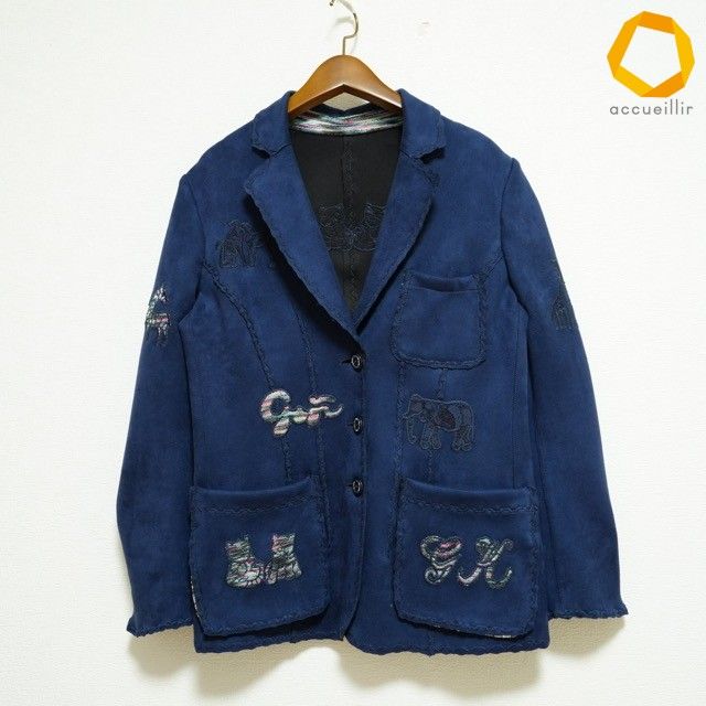 #wnc イタリヤ 伊太利屋 ジャケット 9 紺 刺繍 動物柄 レディース [1006378]