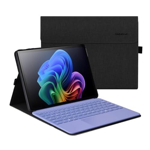 Omnpak Microsoft Surface Pro 12 インチ ケース （2025年）マイクロソフト 専用保護カバー 表面内蔵保護 多視角 スタンド キーボードを収納可能軽量 薄型 ペンホルダー付き PU スマートe 11147f3e