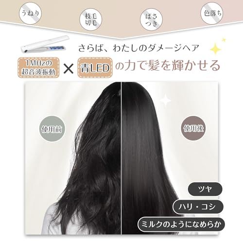 Kiboer 超音波トリートメント アイロン トリートメントアイロン ツヤ髪 髪質改善 超音波トリートメント トリートメント浸透促進 ヘアアイロン ヘアダメージ補修 ヘアケア 1MHz 超音波 青色LED 浸透率アップ トリートメント導入器 28e44cd5