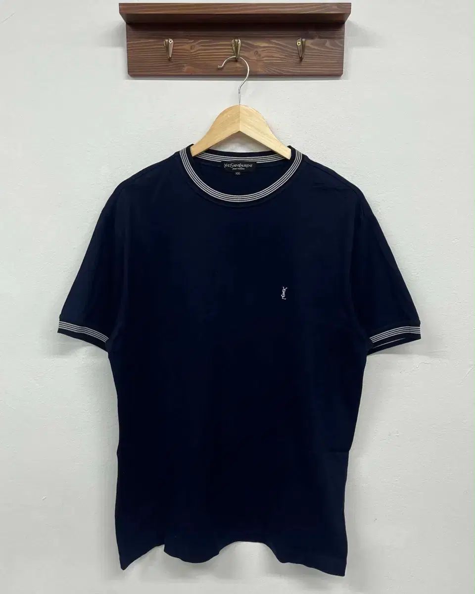 100 YVES SAINT LAURENT イヴ・サンローラン YSL ロゴ 半袖 リンガー Tシャツ