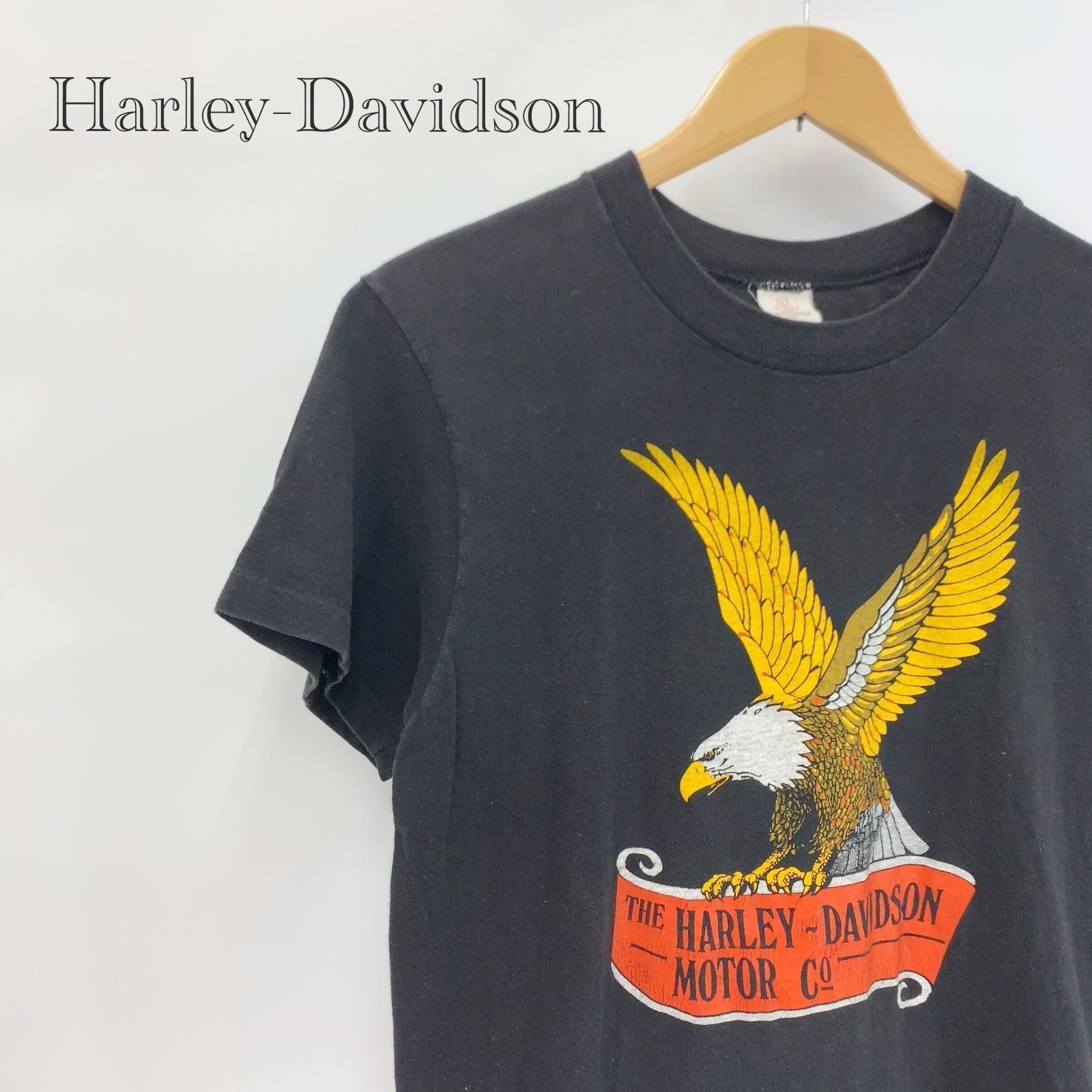 70s USA製 Harley-Davidson STEDMAN EAGLE Tシャツ M ブラック ヴィンテージ メンズ ファッション _201023