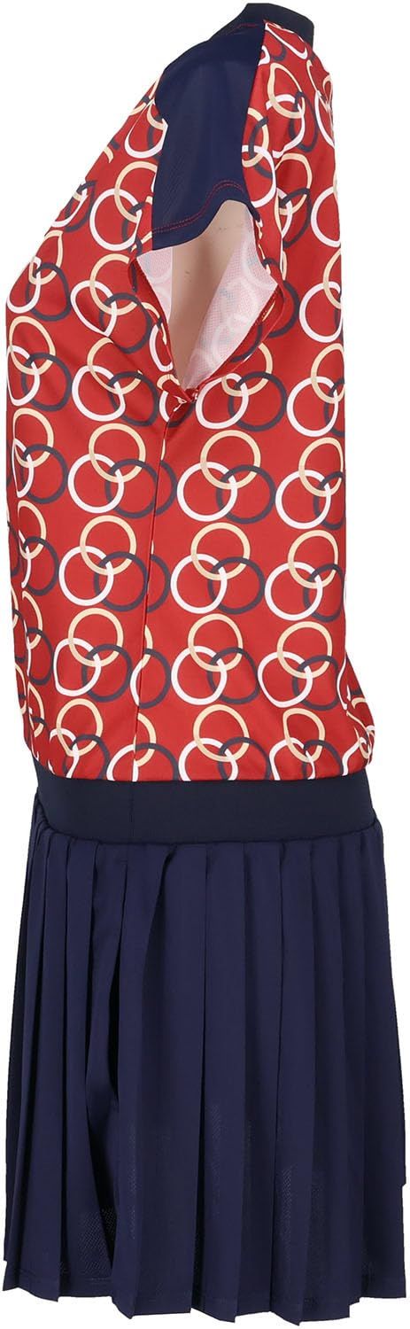 新品 FILA TENNIS(フィラ テニス) テニス レディース 半袖 ワンピース リングプリント ウエストゴム ワンピース 吸水速乾機能 UVカット加工 EL0203 ボルドー M｜詳細画像