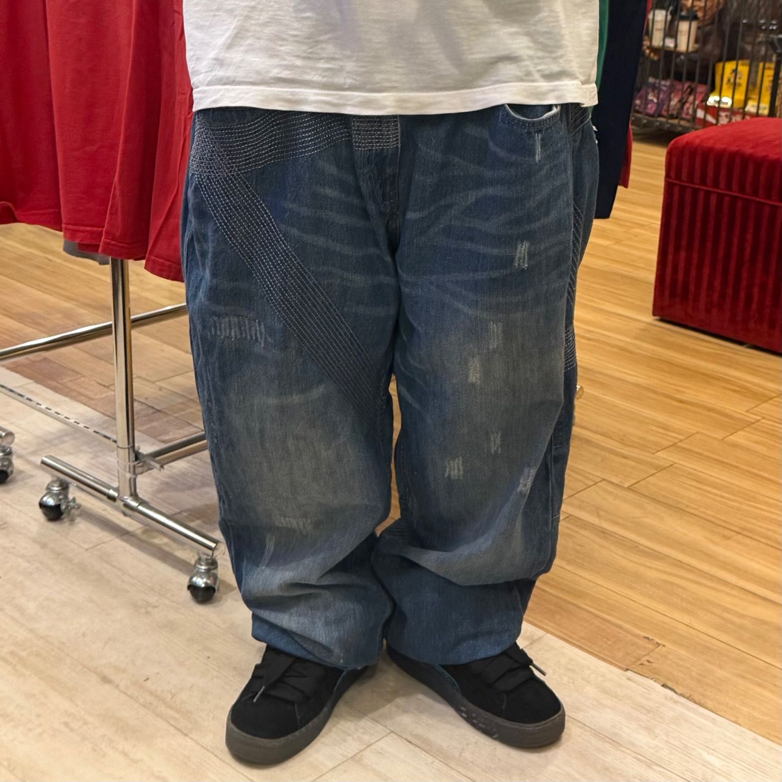 90s 00s　rocawear　hiphop　デニム　パンツ　ワイド　極太　bboy　Y2K　海外　ストリート　W44　刺繡　【P-240】