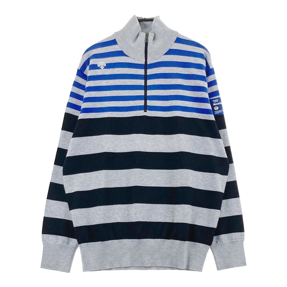サイズ：L DESCENTE GOLF デサントゴルフ ハーフジップ 長袖ニットセーター ボーダー柄 グレー系 [240101677010] ゴルフウェア メンズ ストスト