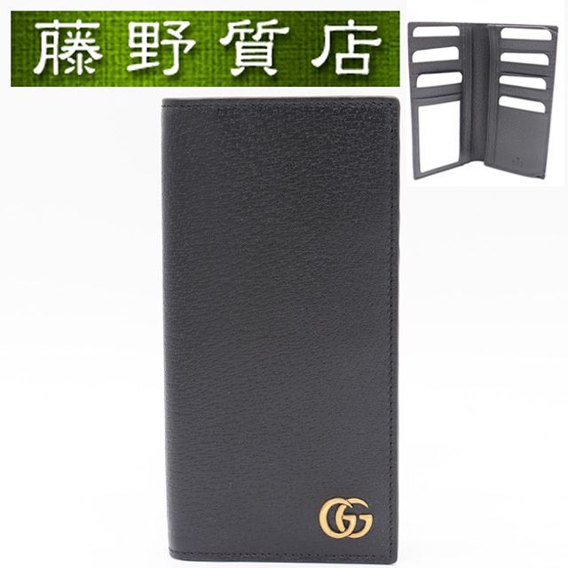 （美品）グッチ GUCCI 二つ折り 長財布 レザー ブラック 黒 ゴールド金具 436023 グッチ 財布 メンズ 二つ折り 小銭入れなし 財布 札入れ ブランド 長財布 メンズ 二つ折り長財布 ロングウォレット gucci 財布 黒 中古品 8429