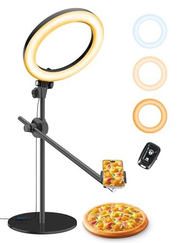LUXSURE リングライト 撮影用ライト 俯瞰撮影 スマホスタンド ライト付き 10.5インチ 手元撮影用スマホスタンド 卓上 スマホ 俯瞰撮影 スタンド USB給電式 スマホ撮影スタンド ライト付き 動画撮影用スマホスタンド スマホスタン 4a4a24b1