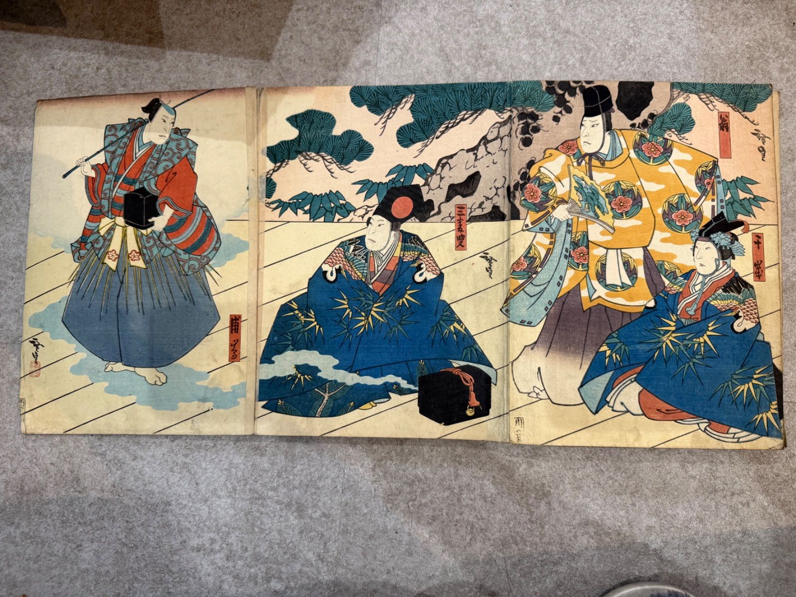 歌川国貞（豊国三代）系統 浮世絵 木版画画帖 全81枚 大判揃 歌舞伎絵 武者絵 美人画 江戸期 和本 古美術
